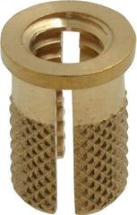 E-Z LOK - 1/4-20 UNC Brass Flanged Press Fit Threaded Insert for Plastic - 1/2" OAL, 0.326" Insert Diam, 5/16" Hole Diam, 5/16" Drill - Makers Industrial Supply