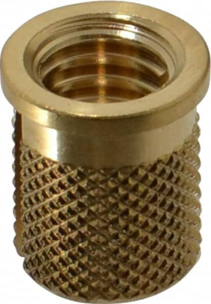 E-Z LOK - 5/16-18 UNC Brass Flanged Press Fit Threaded Insert for Plastic - 9/16" OAL, 0.389" Insert Diam, 0.357" Hole Diam, 3/8" Drill - Makers Industrial Supply