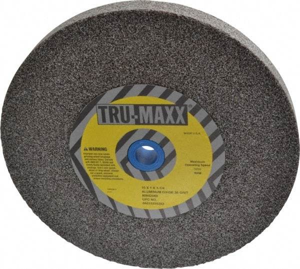 Tru-Maxx - 36 Grit Aluminum Oxide Bench & Pedestal Grinding Wheel - 10" Diam x 1-1/4" Hole x 1" Thick, 3250 Max RPM, P Hardness, Very Coarse Grade , Vitrified Bond - Makers Industrial Supply