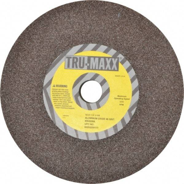 Tru-Maxx - 46 Grit Aluminum Oxide Bench & Pedestal Grinding Wheel - 10" Diam x 1-1/4" Hole x 1" Thick, 3250 Max RPM, P Hardness, Coarse Grade , Vitrified Bond - Makers Industrial Supply