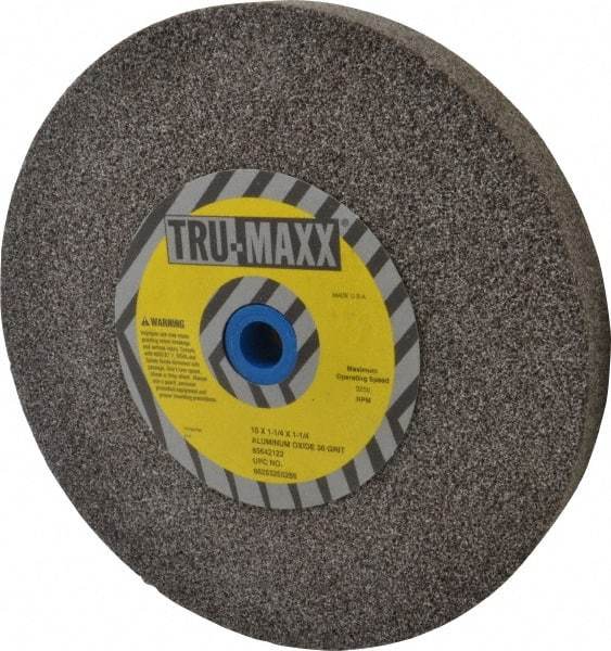 Tru-Maxx - 36 Grit Aluminum Oxide Bench & Pedestal Grinding Wheel - 10" Diam x 1-1/4" Hole x 1-1/4" Thick, 3250 Max RPM, O Hardness, Very Coarse Grade , Vitrified Bond - Makers Industrial Supply