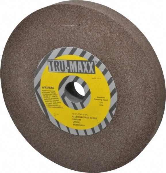 Tru-Maxx - 60 Grit Aluminum Oxide Bench & Pedestal Grinding Wheel - 10" Diam x 1-1/4" Hole x 1-1/4" Thick, 3250 Max RPM, P Hardness, Medium Grade , Vitrified Bond - Makers Industrial Supply