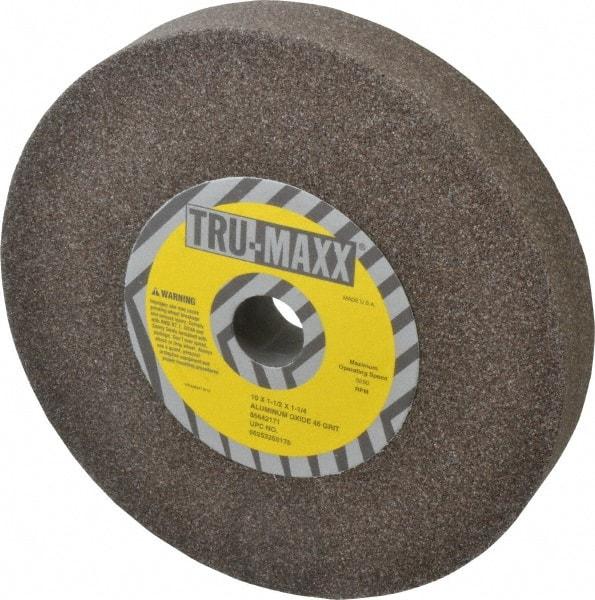 Tru-Maxx - 46 Grit Aluminum Oxide Bench & Pedestal Grinding Wheel - 10" Diam x 1-1/4" Hole x 1-1/2" Thick, 3250 Max RPM, P Hardness, Coarse Grade , Vitrified Bond - Makers Industrial Supply