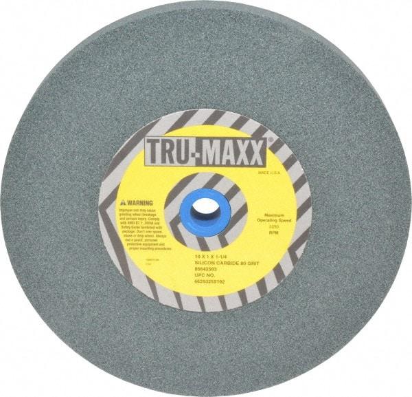 Tru-Maxx - 80 Grit Silicon Carbide Bench & Pedestal Grinding Wheel - 10" Diam x 1-1/4" Hole x 1" Thick, 3250 Max RPM, K Hardness, Medium Grade , Vitrified Bond - Makers Industrial Supply