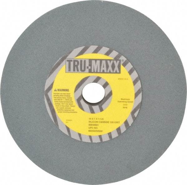 Tru-Maxx - 120 Grit Silicon Carbide Bench & Pedestal Grinding Wheel - 10" Diam x 1-1/4" Hole x 1" Thick, 3250 Max RPM, K Hardness, Fine Grade , Vitrified Bond - Makers Industrial Supply