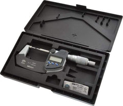 Mitutoyo - 1 Inch, 1.2598 Inch Throat Depth, Electronic Spline Micrometer - Accurate Up to 0.0001 Inch, 1/4 Inch Spindle Diameter, 0.18mm Head Diameter, Ratchet Stop Thimble, Data Output - Makers Industrial Supply