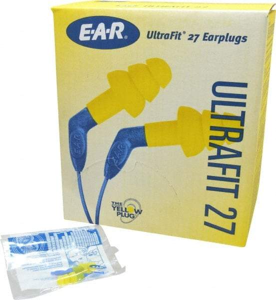 3M - Reusable, Uncorded, 27 dB, Flange Earplugs - Yellow, 100 Pairs - Makers Industrial Supply