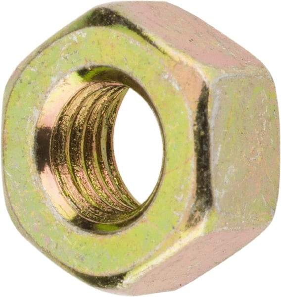 Value Collection - 1/4-28 UNF Steel Right Hand Hex Nut - 7/16" Across Flats, 7/32" High, Zinc Yellow Dichromate Finish - Makers Industrial Supply