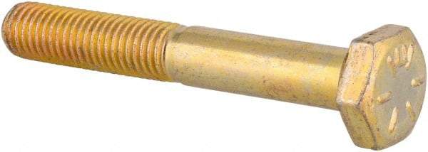 Made in USA - 1/4-28 UNF, 1-3/4" Length Under Head Hex Head Cap Screw - Partially Threaded, Grade 8 Alloy Steel, Zinc Yellow Dichromate Finish, 1/2" Hex - Makers Industrial Supply