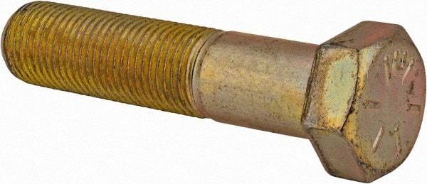 Made in USA - 9/16-18 UNF, 2-1/2" Length Under Head Hex Head Cap Screw - Partially Threaded, Grade 8 Alloy Steel, Zinc Yellow Dichromate Finish, 13/16" Hex - Makers Industrial Supply