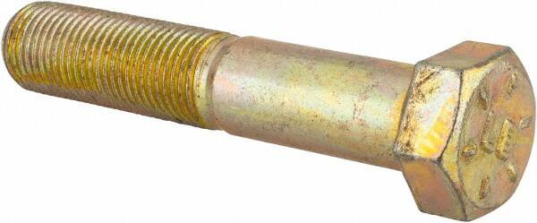 Made in USA - 9/16-18 UNF, 3" Length Under Head Hex Head Cap Screw - Partially Threaded, Grade 8 Alloy Steel, Zinc Yellow Dichromate Finish, 13/16" Hex - Makers Industrial Supply