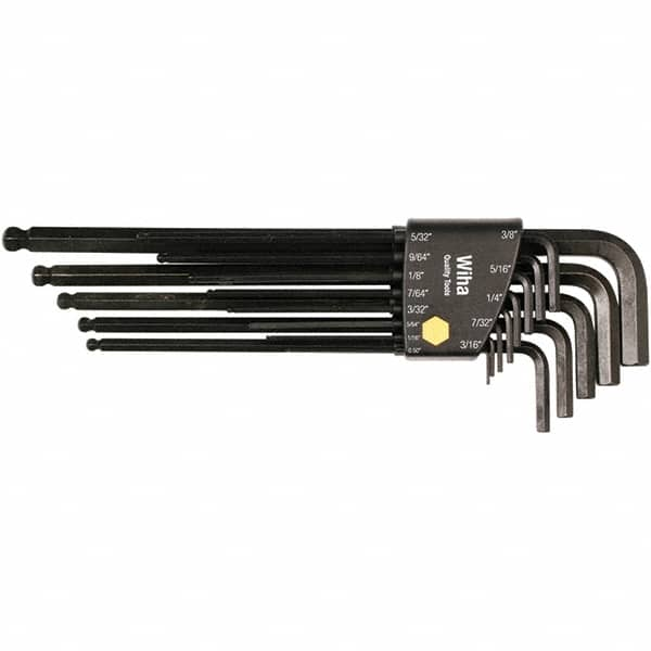 Wiha - 13 Piece, L-Key Long Arm Ball End Hex Key Set - 0.05 to 3/8" Range, Chrome Vanadium Molybdenum - Makers Industrial Supply