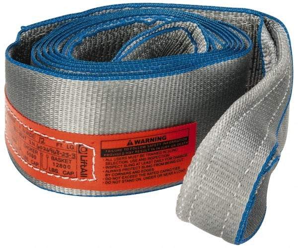 Lift-All - 12' Long x 4" Wide, 6,400 Lb Vertical Capacity, 1 Ply, Polyester Web Sling - 5,000 Lb Choker Capacity, Silver (Color) - Makers Industrial Supply