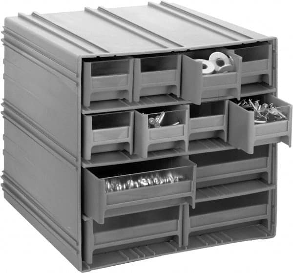 Quantum Storage - 6 Bin Interlocking Storage Cabinets - 11-3/4 Inch Overall Width x 11-3/8 Inch Overall Depth x 11 Inch Overall Height, Gray High Impact Polystyrene Bins - Makers Industrial Supply