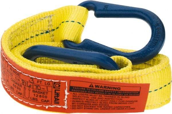 Lift-All - 3' Long x 2" Wide, 6,400 Lb Vertical Capacity, 2 Ply, Polyester Web Sling - 5,000 Lb Choker Capacity, Yellow - Makers Industrial Supply