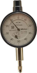 Mitutoyo - 5mm Range, 0-50 Dial Reading, 0.01mm Graduation Dial Drop Indicator - 40mm Dial, 1mm Range per Revolution, 0.013mm Accuracy, Revolution Counter - Makers Industrial Supply