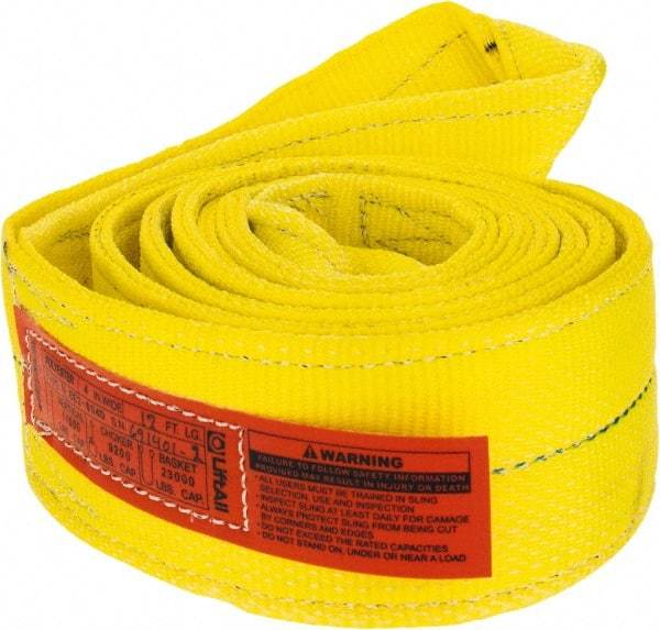 Lift-All - 12' Long x 4" Wide, 11,500 Lb Vertical Capacity, 2 Ply, Polyester Web Sling - 9,200 Lb Choker Capacity, Yellow - Makers Industrial Supply