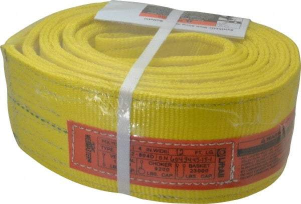 Lift-All - 12' Long x 4" Wide, 11,500 Lb Vertical Capacity, 2 Ply, Polyester Web Sling - 9,200 Lb Choker Capacity, Yellow - Makers Industrial Supply