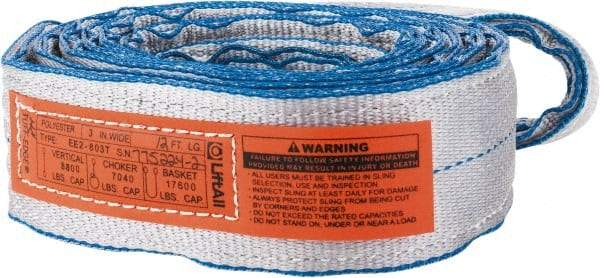 Lift-All - 12' Long x 3" Wide, 8,600 Lb Vertical Capacity, 2 Ply, Polyester Web Sling - 6,900 Lb Choker Capacity, Silver (Color) - Makers Industrial Supply