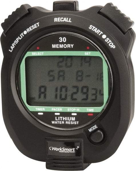 Value Collection - Water Resistant Digital Stopwatch - Pacer, Count Down Timer, CR2032, Back Lit, Black - Makers Industrial Supply