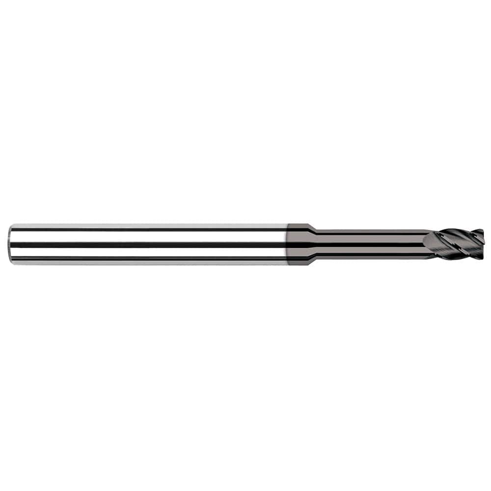 Corner Radius End Mill: 1/8″ Dia, 0.187″ LOC, 0.01″ Radius, 4 Flutes, Solid Carbide 2-1/2″ OAL, 1″ Shank Dia, Helix, CVD Coated, Corner Radius End, Centercutting