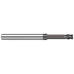 Corner Radius End Mill: 1/8″ Dia, 0.187″ LOC, 0.01″ Radius, 4 Flutes, Solid Carbide 2-1/2″ OAL, 1″ Shank Dia, Helix, CVD Coated, Corner Radius End, Centercutting