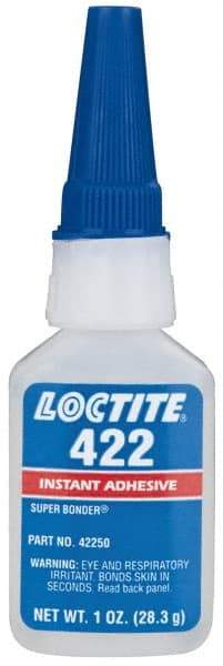 Loctite - 1 oz Bottle Clear Instant Adhesive - Series 422, 30 sec Working Time, 24 hr Full Cure Time, Bonds to Metal, Plastic & Rubber - Makers Industrial Supply