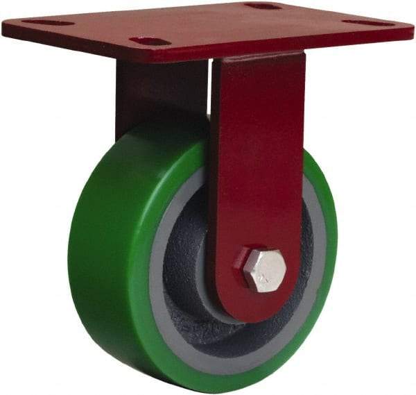 Hamilton - 5" Diam x 2" Wide x 6-3/4" OAH Top Plate Mount Rigid Caster - Polyurethane Mold onto Cast Iron Center, 1,050 Lb Capacity, Tapered Roller Bearing, 4-1/2 x 6-1/2" Plate - Makers Industrial Supply