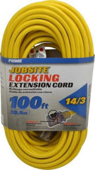 Value Collection - 100', 14/3 Gauge/Conductors, Yellow Outdoor Extension Cord - 1 Receptacle, 13 Amps, 125 Volts, UL SJTW, NEMA 5-15R - Makers Industrial Supply