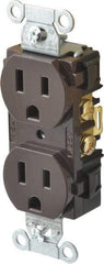 Hubbell Wiring Device-Kellems - 125 VAC, 15 Amp, 5-15R NEMA Configuration, Brown, Specification Grade, Self Grounding Duplex Receptacle - 1 Phase, 2 Poles, 3 Wire, Flush Mount - Makers Industrial Supply