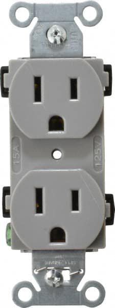 Hubbell Wiring Device-Kellems - 125 VAC, 15 Amp, 5-15R NEMA Configuration, Gray, Specification Grade, Self Grounding Duplex Receptacle - 1 Phase, 2 Poles, 3 Wire, Flush Mount - Makers Industrial Supply