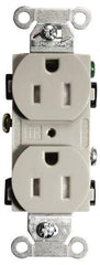 Hubbell Wiring Device-Kellems - 125 VAC, 15 Amp, 5-15R NEMA Configuration, Gray, Specification Grade, Self Grounding Duplex Receptacle - 1 Phase, 2 Poles, 3 Wire, Flush Mount, Tamper Resistant - Makers Industrial Supply