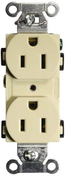 Hubbell Wiring Device-Kellems - 125 VAC, 15 Amp, 5-15R NEMA Configuration, Ivory, Specification Grade, Self Grounding Duplex Receptacle - 1 Phase, 2 Poles, 3 Wire, Flush Mount - Makers Industrial Supply