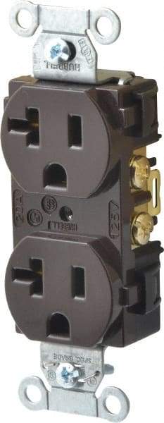 Hubbell Wiring Device-Kellems - 125 VAC, 20 Amp, 5-20R NEMA Configuration, Brown, Specification Grade, Self Grounding Duplex Receptacle - 1 Phase, 2 Poles, 3 Wire, Flush Mount - Makers Industrial Supply