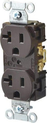 Hubbell Wiring Device-Kellems - 125 VAC, 20 Amp, 5-20R NEMA Configuration, Brown, Specification Grade, Self Grounding Duplex Receptacle - 1 Phase, 2 Poles, 3 Wire, Flush Mount - Makers Industrial Supply