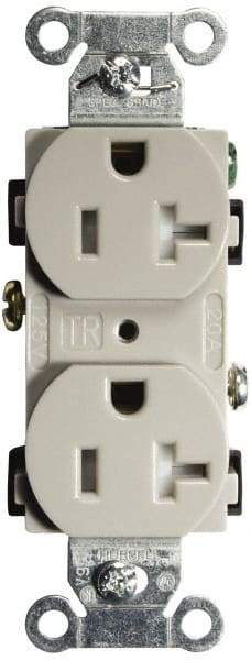 Hubbell Wiring Device-Kellems - 125 VAC, 20 Amp, 5-20R NEMA Configuration, Gray, Specification Grade, Self Grounding Duplex Receptacle - 1 Phase, 2 Poles, 3 Wire, Flush Mount, Tamper Resistant - Makers Industrial Supply