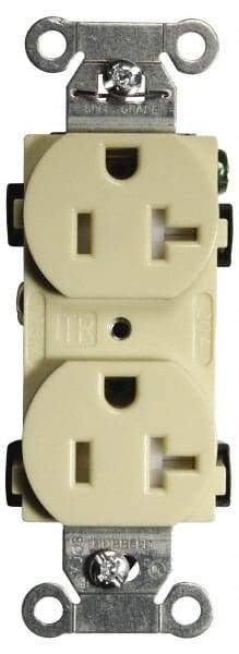 Hubbell Wiring Device-Kellems - 125 VAC, 20 Amp, 5-20R NEMA Configuration, Ivory, Specification Grade, Self Grounding Duplex Receptacle - 1 Phase, 2 Poles, 3 Wire, Flush Mount, Tamper Resistant - Makers Industrial Supply