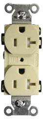 Hubbell Wiring Device-Kellems - 125 VAC, 20 Amp, 5-20R NEMA Configuration, Ivory, Specification Grade, Self Grounding Duplex Receptacle - 1 Phase, 2 Poles, 3 Wire, Flush Mount, Tamper Resistant - Makers Industrial Supply