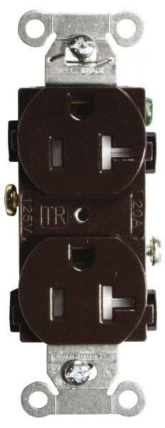 Hubbell Wiring Device-Kellems - 125 VAC, 20 Amp, 5-20R NEMA Configuration, Brown, Specification Grade, Self Grounding Duplex Receptacle - 1 Phase, 2 Poles, 3 Wire, Flush Mount, Tamper Resistant - Makers Industrial Supply