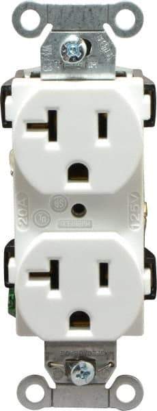 Hubbell Wiring Device-Kellems - 125 VAC, 20 Amp, 5-20R NEMA Configuration, White, Specification Grade, Self Grounding Duplex Receptacle - 1 Phase, 2 Poles, 3 Wire, Flush Mount - Makers Industrial Supply