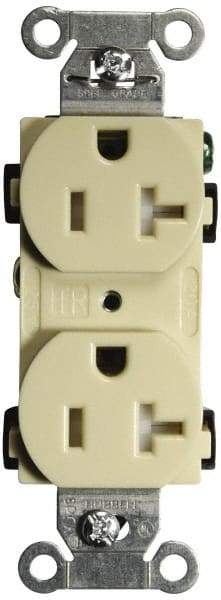 Hubbell Wiring Device-Kellems - 125 VAC, 20 Amp, 5-20R NEMA Configuration, Ivory, Specification Grade, Self Grounding Duplex Receptacle - 1 Phase, 2 Poles, 3 Wire, Flush Mount, Tamper Resistant - Makers Industrial Supply