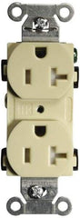 Hubbell Wiring Device-Kellems - 125 VAC, 20 Amp, 5-20R NEMA Configuration, Ivory, Specification Grade, Self Grounding Duplex Receptacle - 1 Phase, 2 Poles, 3 Wire, Flush Mount, Tamper Resistant - Makers Industrial Supply