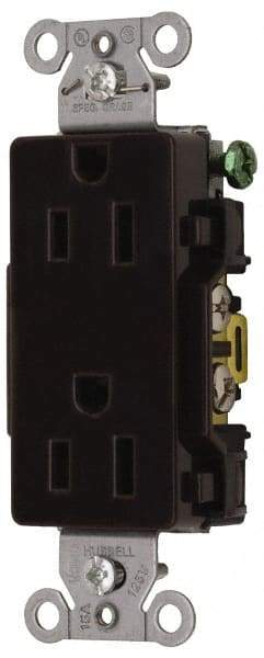 Hubbell Wiring Device-Kellems - 125 VAC, 15 Amp, 5-15R NEMA Configuration, Brown, Specification Grade, Self Grounding Duplex Receptacle - 1 Phase, 2 Poles, 3 Wire, Flush Mount - Makers Industrial Supply