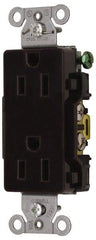 Hubbell Wiring Device-Kellems - 125 VAC, 15 Amp, 5-15R NEMA Configuration, Brown, Specification Grade, Self Grounding Duplex Receptacle - 1 Phase, 2 Poles, 3 Wire, Flush Mount - Makers Industrial Supply