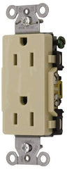 Hubbell Wiring Device-Kellems - 125 VAC, 15 Amp, 5-15R NEMA Configuration, Ivory, Specification Grade, Self Grounding Duplex Receptacle - 1 Phase, 2 Poles, 3 Wire, Flush Mount - Makers Industrial Supply