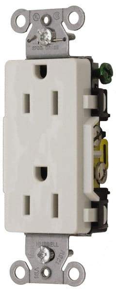 Hubbell Wiring Device-Kellems - 125 VAC, 15 Amp, 5-15R NEMA Configuration, White, Specification Grade, Self Grounding Duplex Receptacle - 1 Phase, 2 Poles, 3 Wire, Flush Mount - Makers Industrial Supply