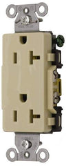 Hubbell Wiring Device-Kellems - 125 VAC, 20 Amp, 5-20R NEMA Configuration, Ivory, Specification Grade, Self Grounding Duplex Receptacle - 1 Phase, 2 Poles, 3 Wire, Flush Mount - Makers Industrial Supply