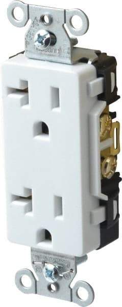 Hubbell Wiring Device-Kellems - 125 VAC, 20 Amp, 5-20R NEMA Configuration, White, Specification Grade, Self Grounding Duplex Receptacle - 1 Phase, 2 Poles, 3 Wire, Flush Mount - Makers Industrial Supply