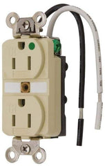 Hubbell Wiring Device-Kellems - 125 VAC, 15 Amp, 5-15R NEMA Configuration, Ivory, Hospital Grade, Self Grounding Duplex Receptacle - 1 Phase, 2 Poles, 3 Wire, Flush Mount, Chemical, Corrosion and Impact Resistant, Tamper Resistant - Makers Industrial Supply