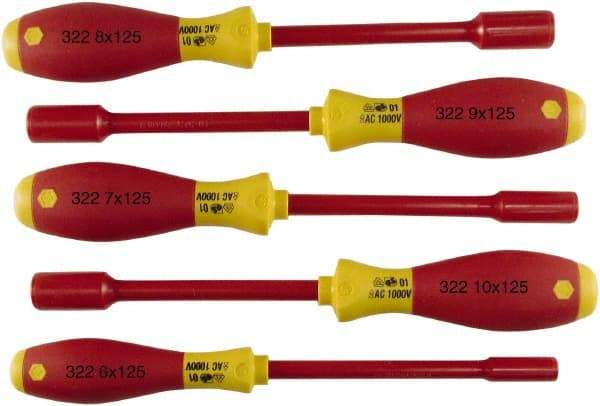 Wiha - 5 Piece 6 to 10mm Insulated Nutdriver Set - Insulated Handle - Makers Industrial Supply